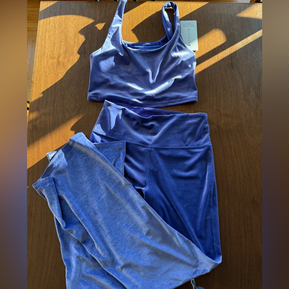 Athleta New Periwinkle Blue Velveteen Activewear Set